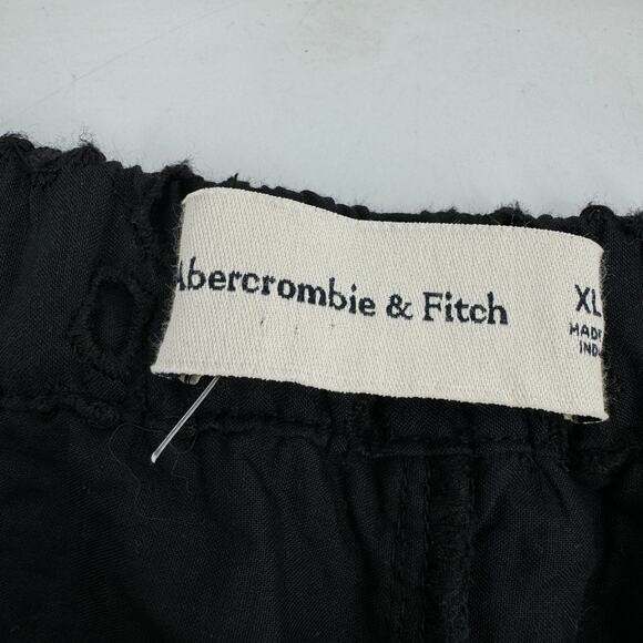 Abercrombie & Fitch Textured Cutwork Cotton Wide Leg Pull-On Pants Black Size XL - Picture 9 of 10